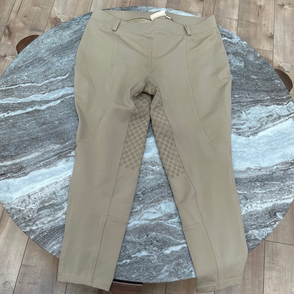 DUBLIN Elite Gel Full Seat Breeches Equestrian Beige/Tan Pull On Pants Sz 16/34